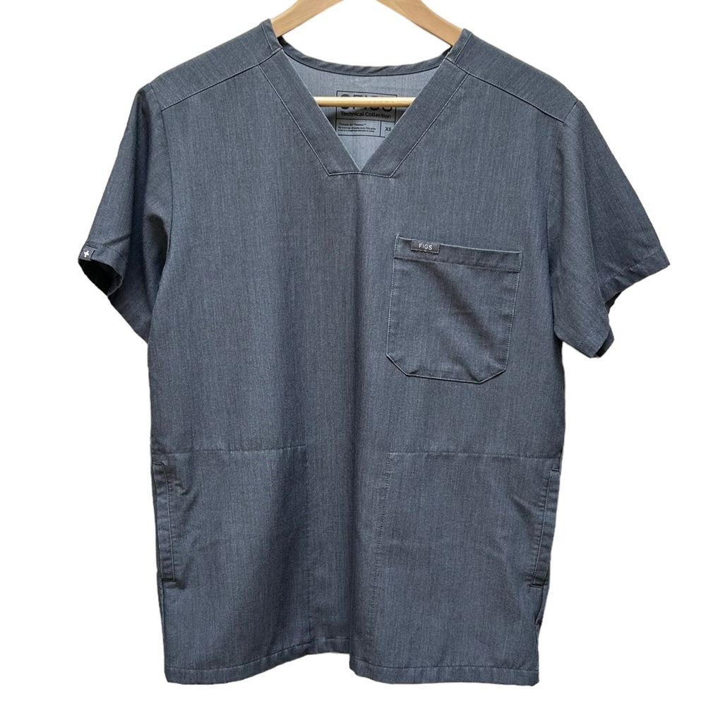 Figs Three Pocket Short Sleeve Grey Scrubs Top Size XS